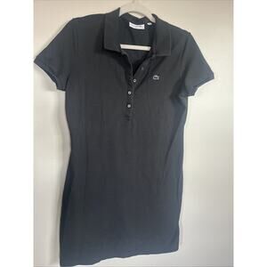 Lacoste Izod Women’s Black Cotton Collar Henley Polo Shirt Dress Size 42 US 12